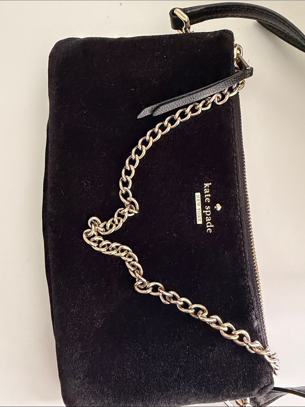 kate spade Black Velvet Clutch with Gold Chain